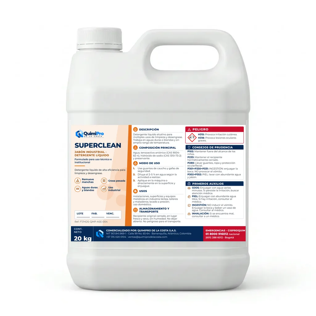 Envase de 20 kg de Superclean con su etiqueta