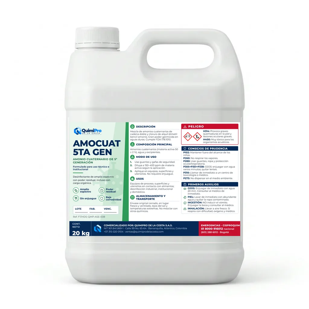 Envase de 20 kg de AmoCuat 5ta Gen con su etiqueta